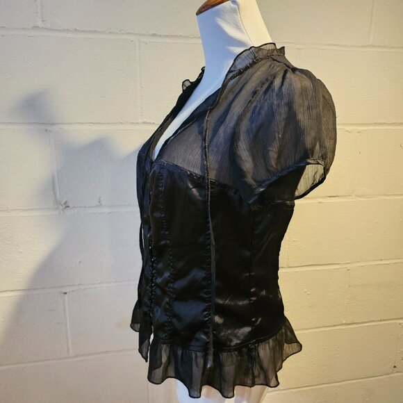 y2k Goth Emo McBling Western Girly Femi Fairy Wet Seal Black Sheer Blouse - Picture 3 of 11